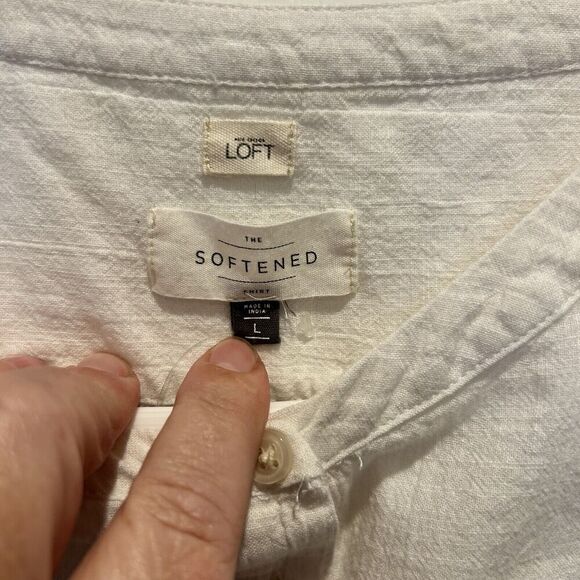 Loft The Softened Shirt‎ White Cotton Popover Women’s Large Coastal Lagenlook - Picture 3 of 7